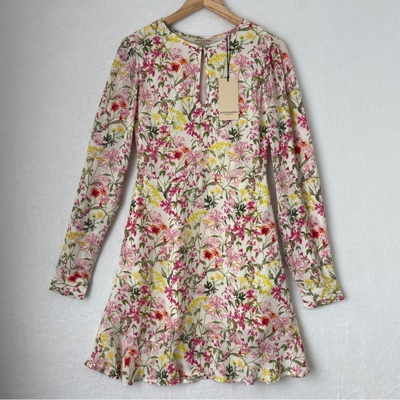 SCOTCH & SODA Women Floral Cream Allover Print Long Sleeve Mini Dress Size Small - Picture 1 of 16